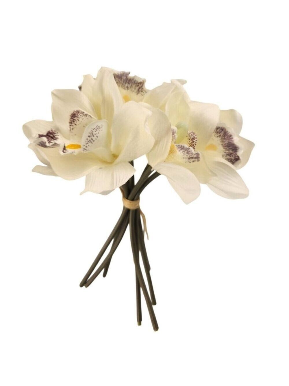 Ivory Cymbidium Orchid Artificial Flowers 7 Stem Bundle, Faux Orchid Wedding Flo